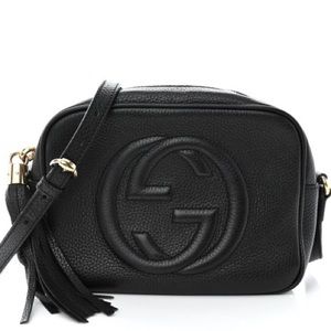 COPY GG gucci soho disco crossbody bag genuine pebbled leather black NEW